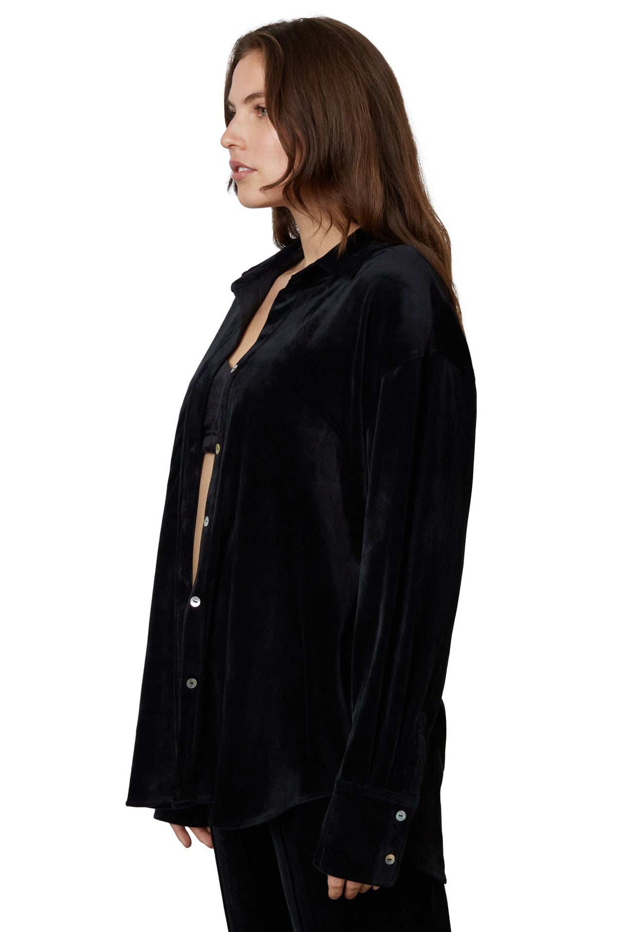 Velour Button Down Shirt Black, Tops Blouses by NIA | LIT Boutique