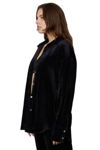 Thumbnail for Velour Button Down Shirt Black, Tops Blouses by NIA | LIT Boutique