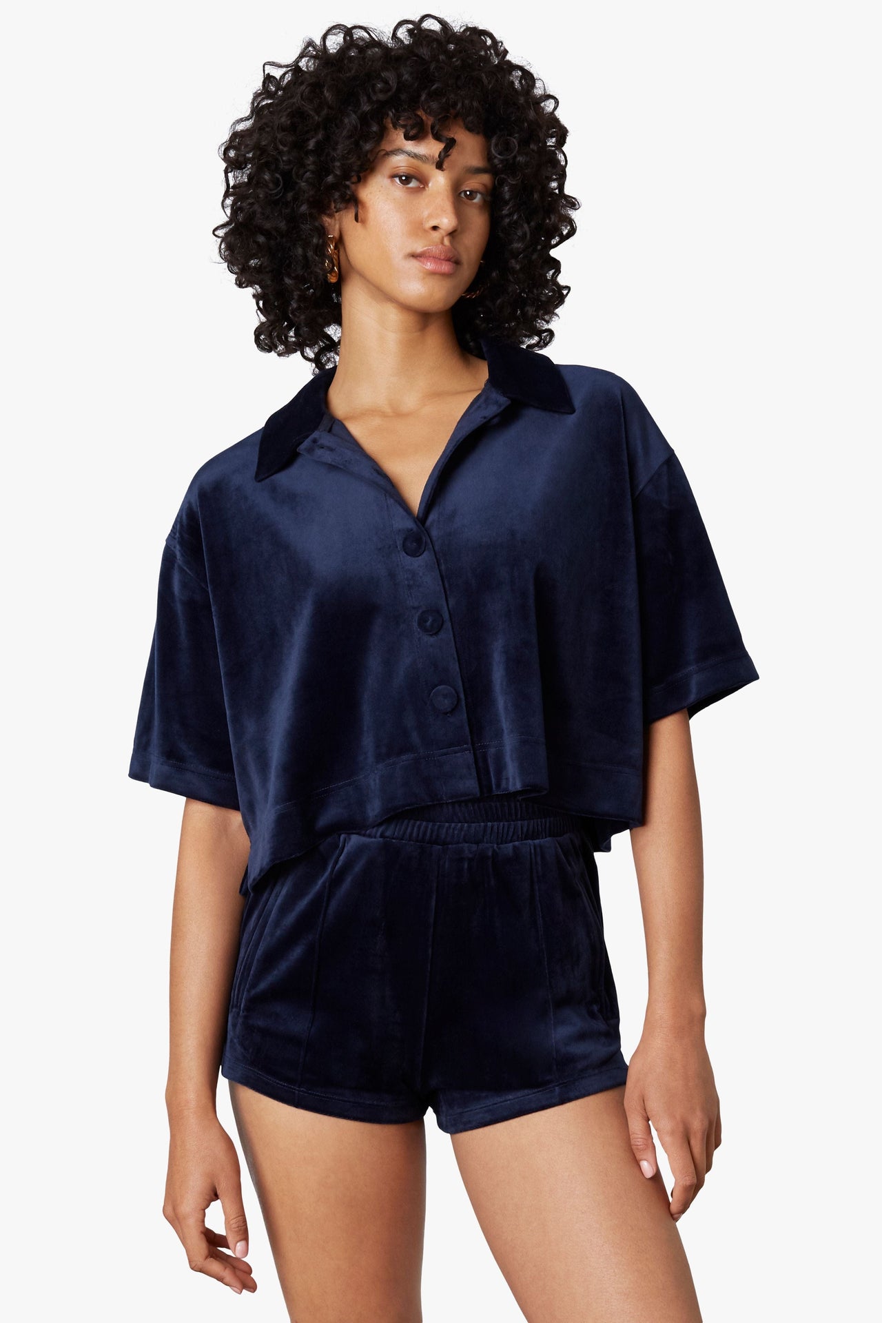 Velour Cropped Shirt Navy, Tee Casuals by NIA | LIT Boutique