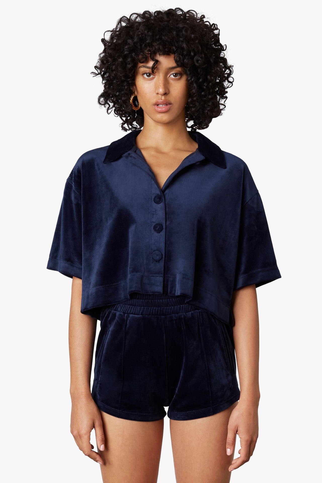 Velour Cropped Shirt Navy, Tee Casuals by NIA | LIT Boutique