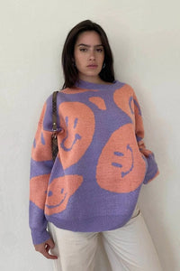 Thumbnail for Watson Smile V Neck Sweater Purple Orange, Sweater by Bailey Rose | LIT Boutique