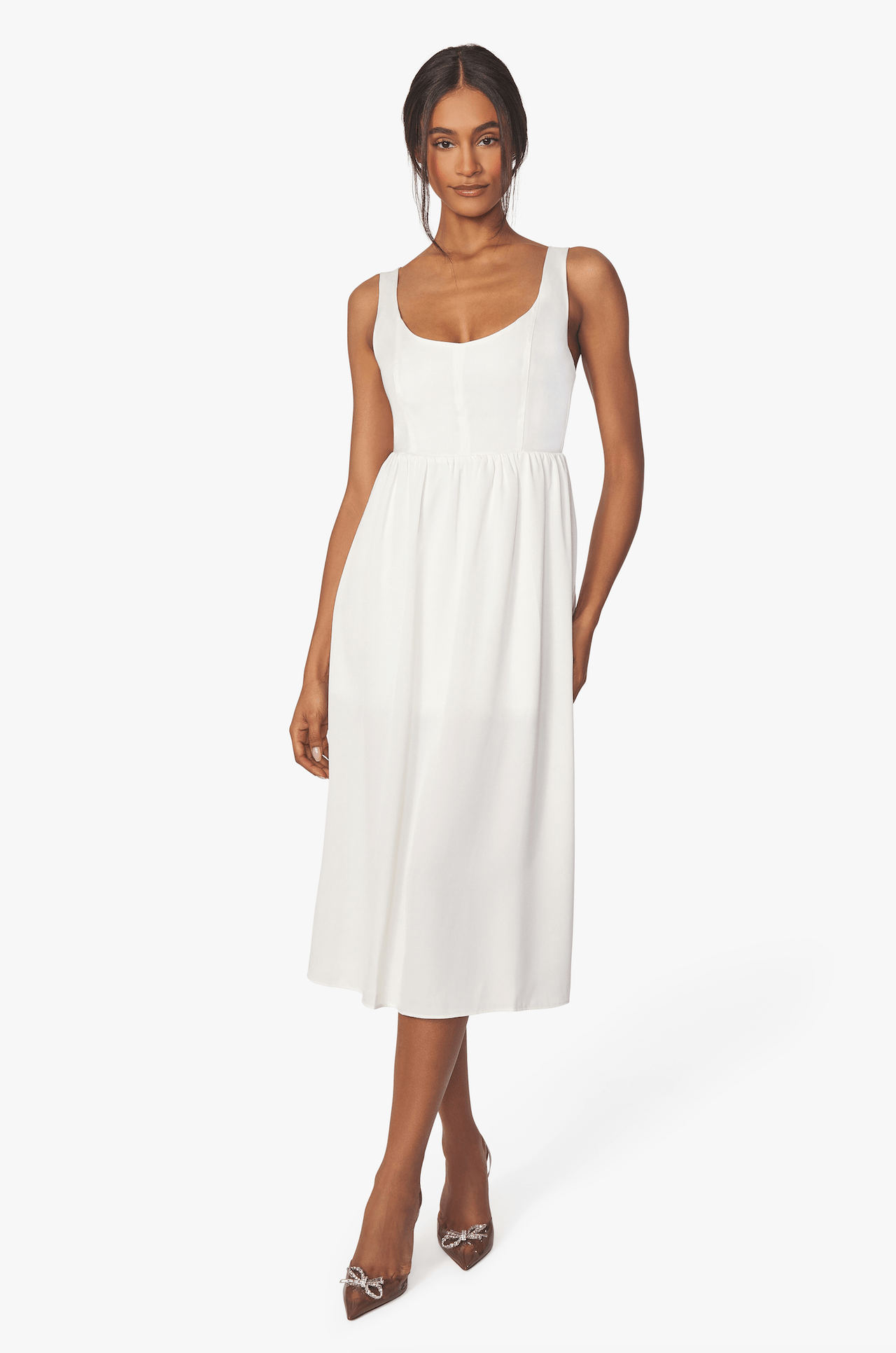 Whisper White Corset Midi Dress, Dresses by We Wore What | LIT Boutique