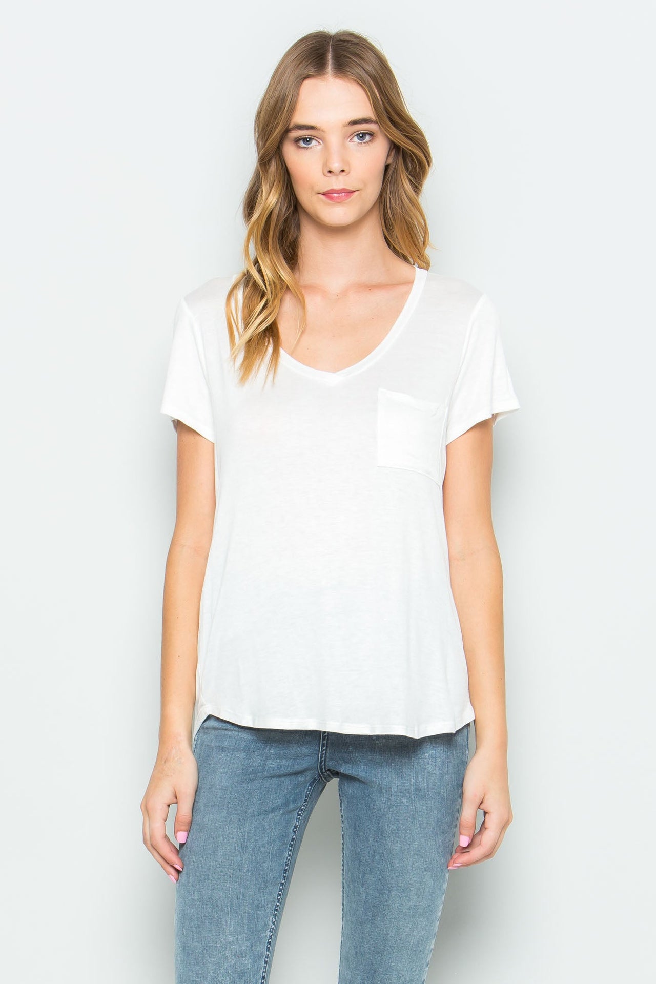 White V Neck Pocket Tee, Top by Wasabi and Mint | LIT Boutique