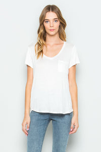 Thumbnail for White V Neck Pocket Tee, Top by Wasabi and Mint | LIT Boutique
