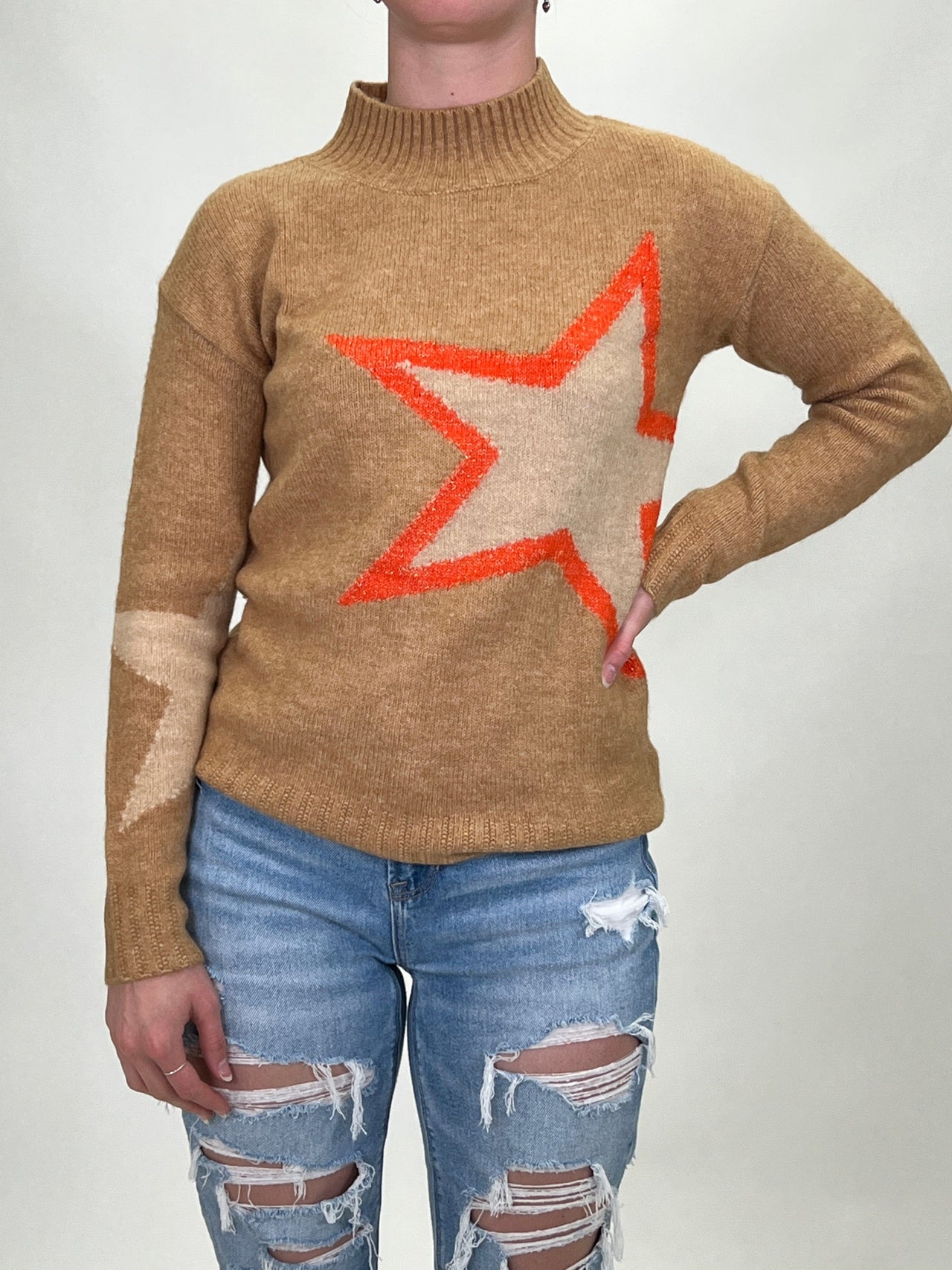 Zed Star Pull Over Sweater Camel Multi, Sweater by Love Token | LIT Boutique