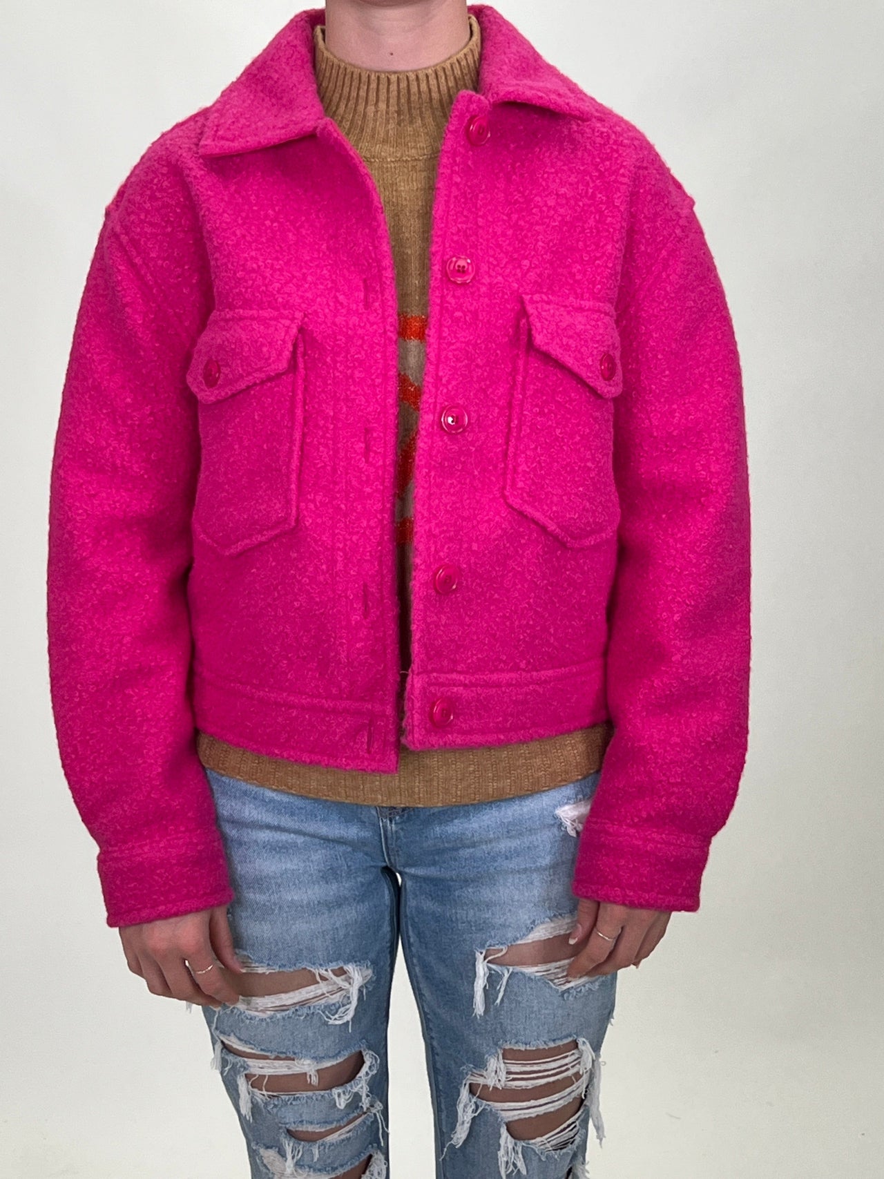 Zoe Boucle Cropped Jacket Pink, Jacket by RD Style | LIT Boutique