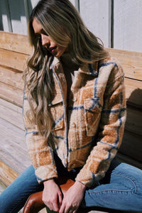 Thumbnail for Zoe Boucle Plaid Cropped Jacket Blue/Camel, Jacket by RD Style | LIT Boutique